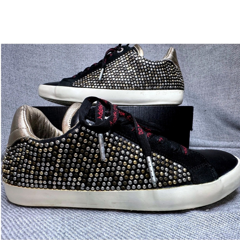 Zadig & Voltaire Womens Black Leather Studded Platform Sneakers 9 Streetwear‎